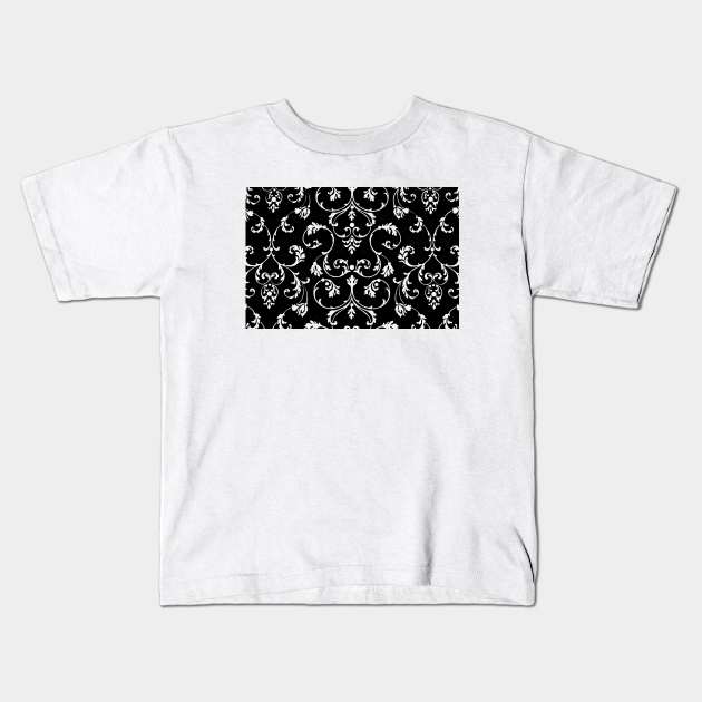 Black & White Floral Pattern Kids T-Shirt by FloralPatterns